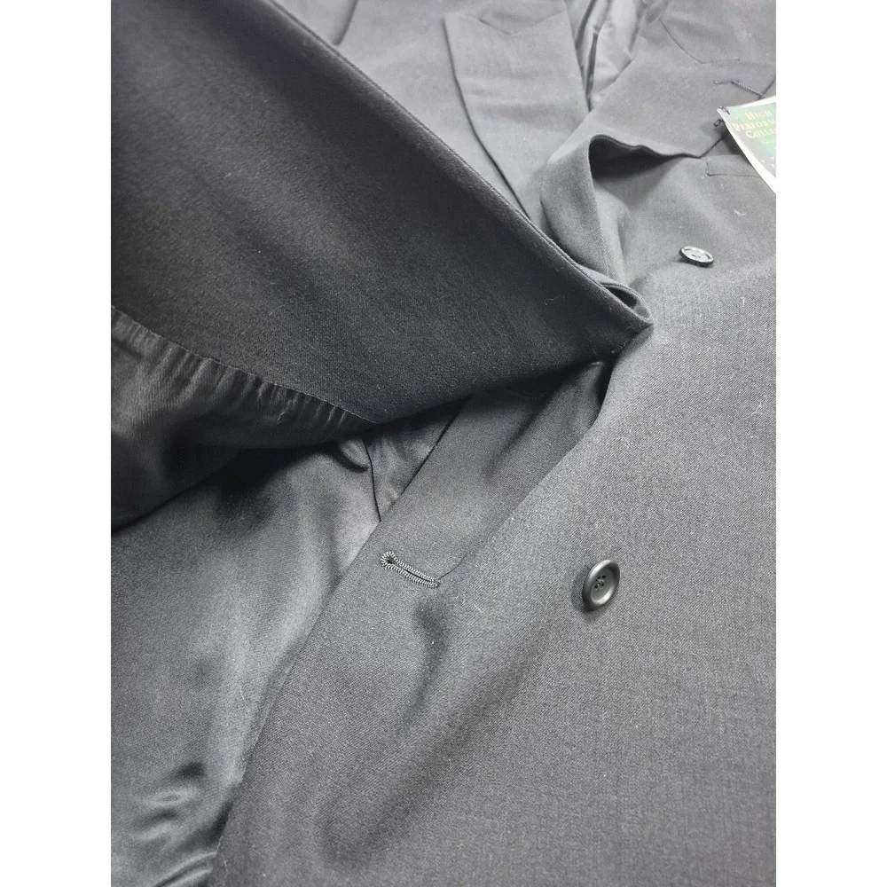 BeaverBrook Suit Mens 50 Long Black 100% Wool Double Breasted 2 Piece 45x36 NWT